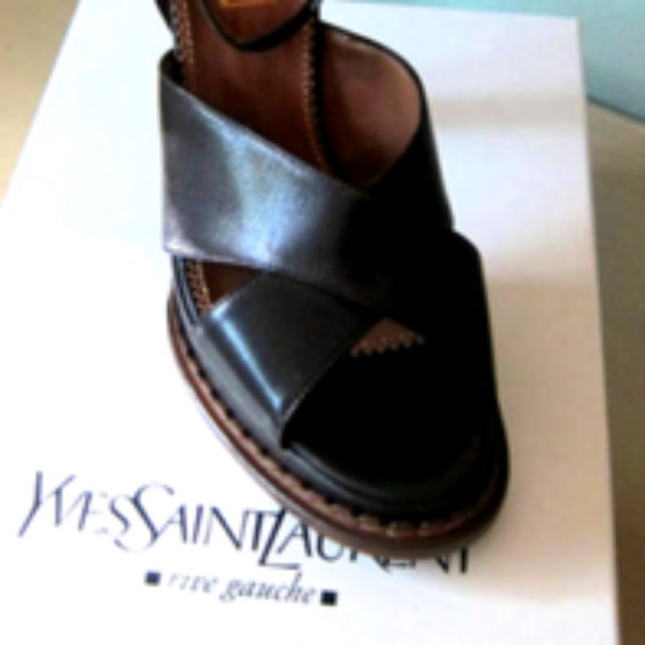 TOM FORD FOR YSL 2004 RIVE GAUCHE NEW AUTHENTIC ESPRESSO PLATFORM SANDAL HEELS - Picture 3 of 3